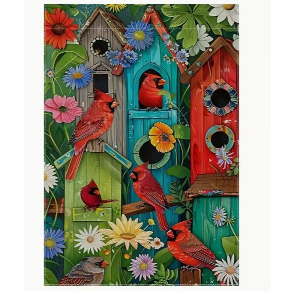 Garden Flag 12x18in Polyester Double-sided Cardinals Birdhouses